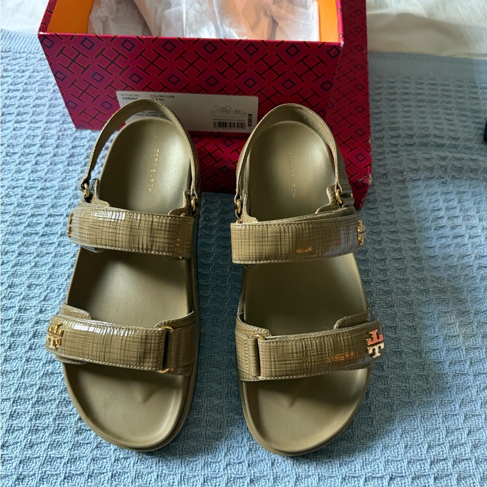 Tory Burch Kira Sport Sandal in Textured Patent Leather ( Color Code Elk21)
